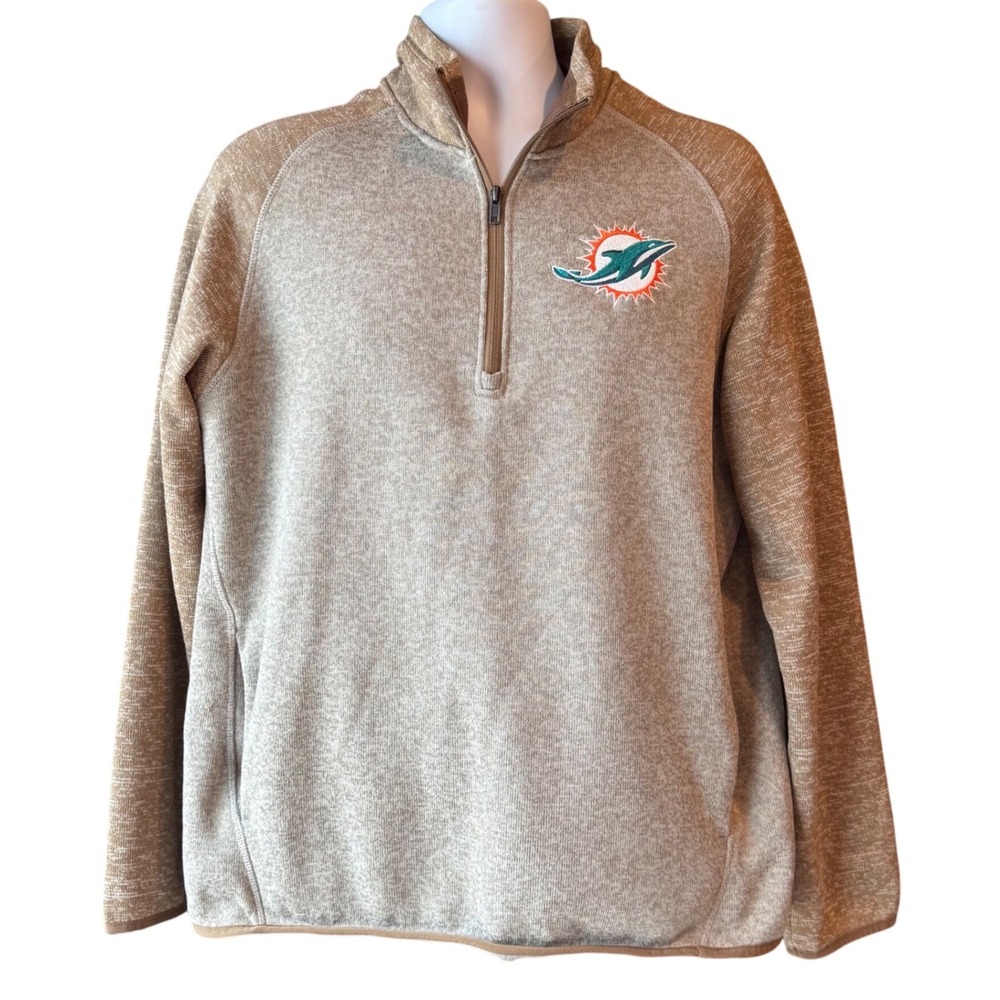 Miami Dolphins Darius Rucker Quarter Zip Pullover Tan Sz Large NFL Team Apparel